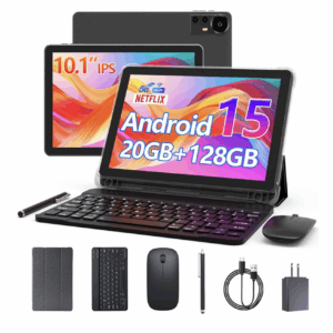Tablet Android 15 de 10 pulgadas, 20 GB de RAM+128 GB de ROM/2 TB expandible, procesador de cuatro núcleos de 2.0 GHz, pantalla HD de 1280 x 800, WiFi 5G 6 BT 5.0, tabletas 2 en 1 con funda de
